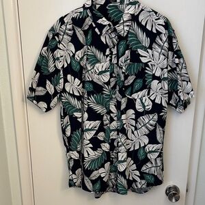 Men's Tropical Leaf Coofandy Print Shirt - Black, White and Green